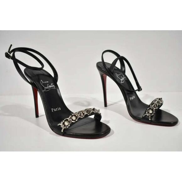 Christian Louboutin Loubigirl Chain 100 Black Ankle Strap Sandal Heel Pump 35.5 - Picture 4 of 12